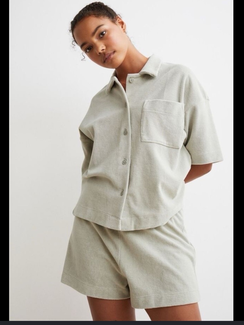 Terry button down top with matching shorts